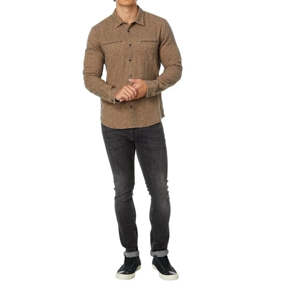 John Varvatos Men's Dario Brushed Melange LS Snap Front Pocket Overshirt Umber - Picture 4 of 4